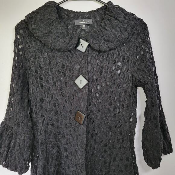 Yushi Black Cardigan Tunic Top Womens S 3/4 Sleeves Witchy Halloween Whimsygoth - Picture 2 of 11